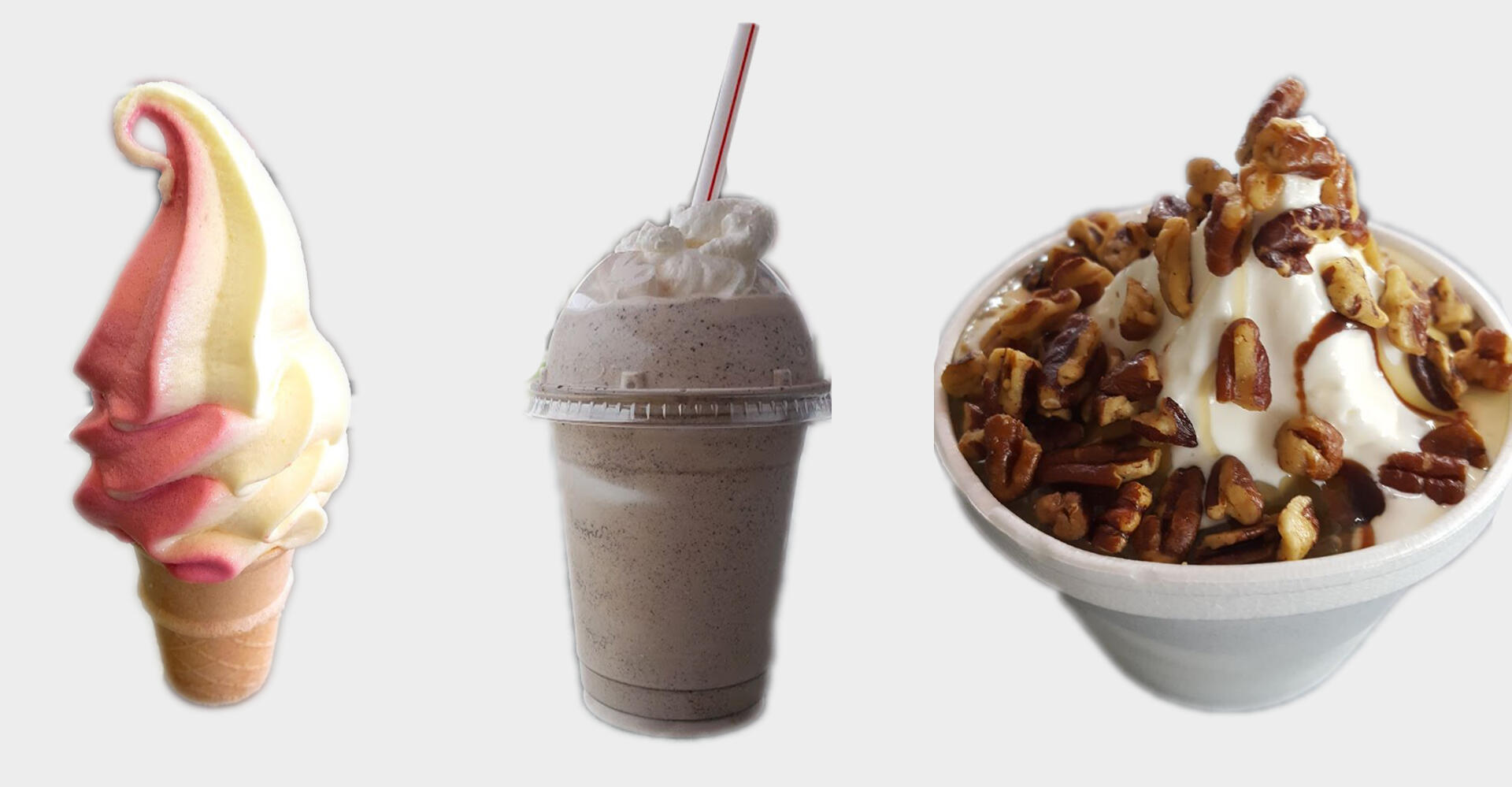 baby cone, chiller, and turtle sundae