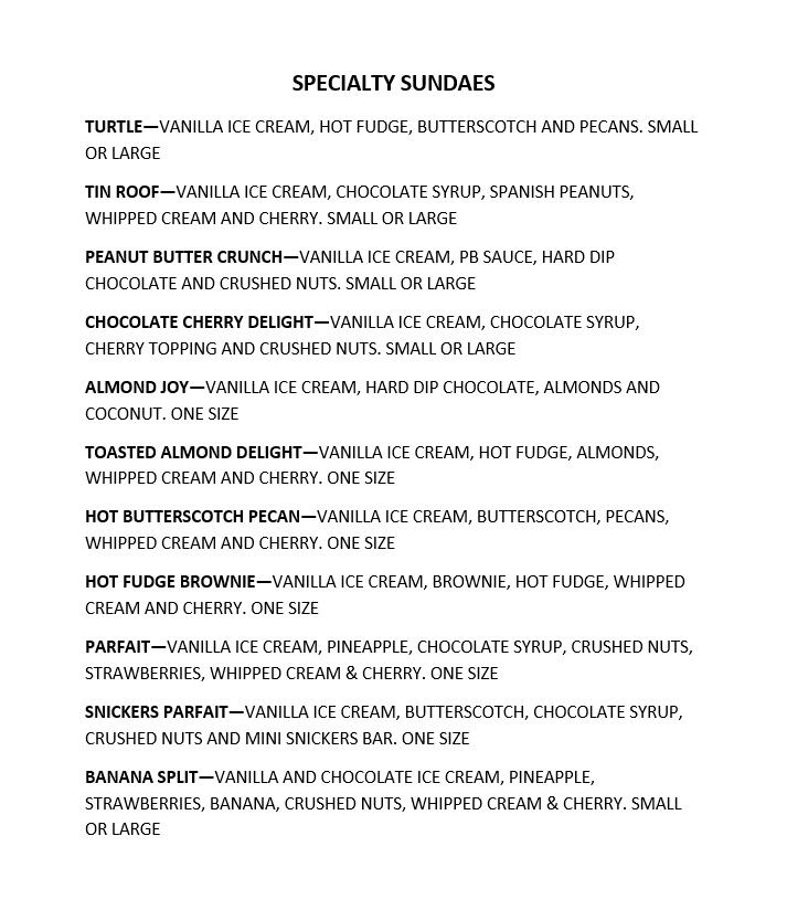 specialty sundaes